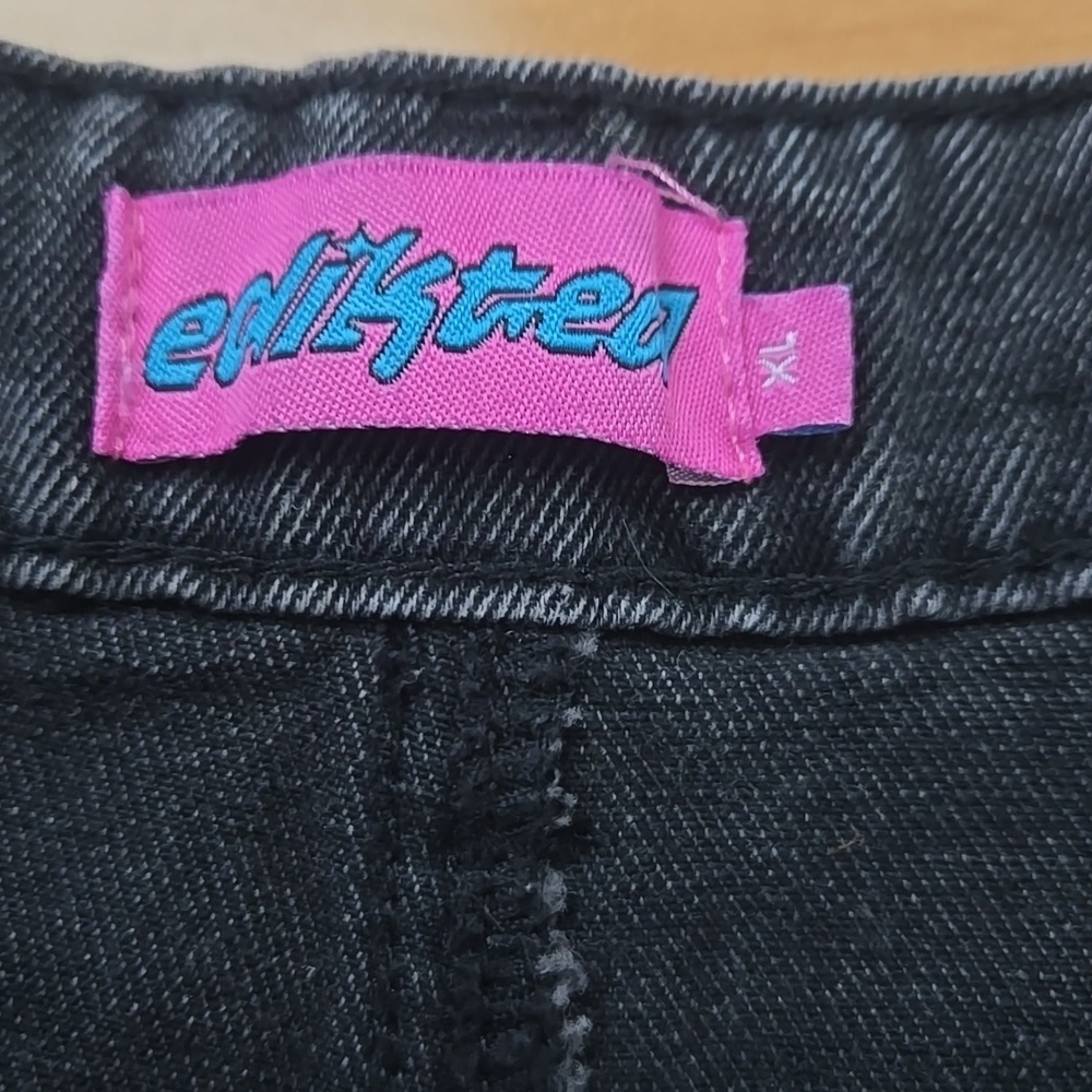 EDIKTED Low Rise Wide Leg Jeans Washed Charcoal Black Denim Size XL - Picture 5 of 11